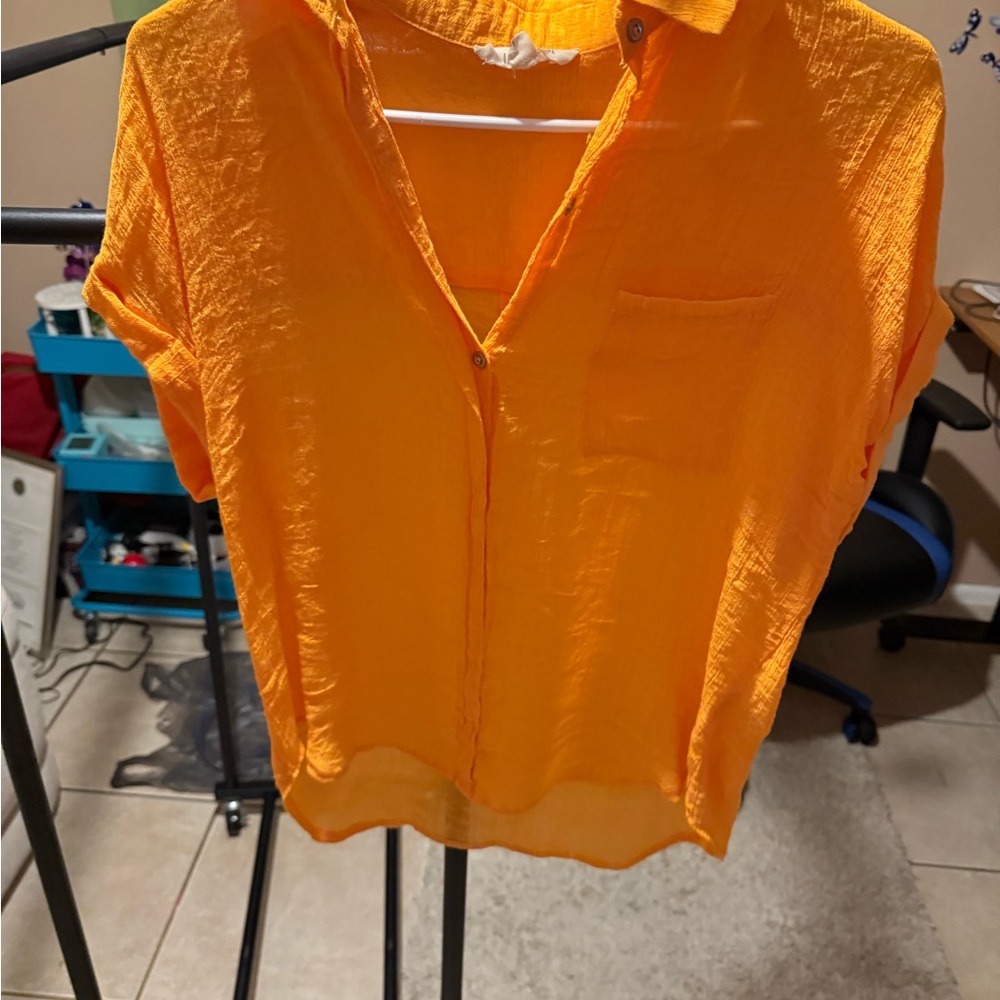 Lily Star Orange Short Sleeve Button Down Shirt